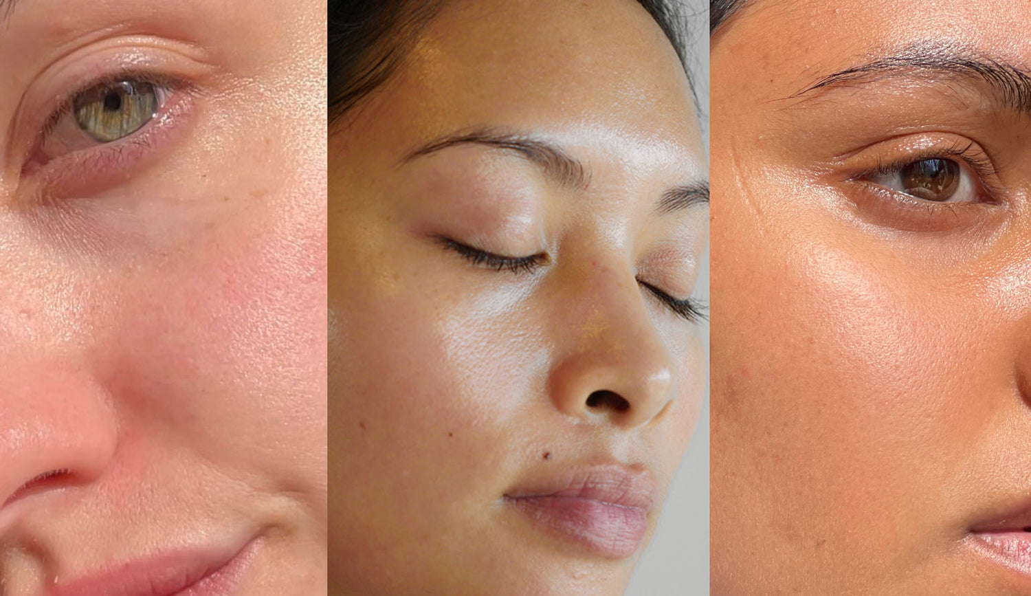 close up of three faces with clean healthy pores