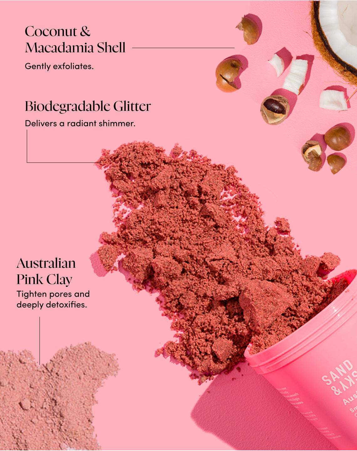 Australischer Pink Clay Glättender Körpersand